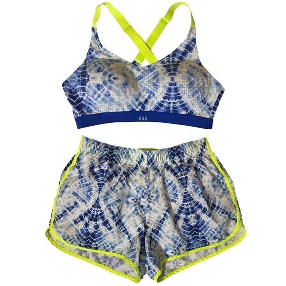 VSX Sport By Victoria’s Secret Blue Tie Dye Run Shorts and Sports Bra - Picture 1 of 11